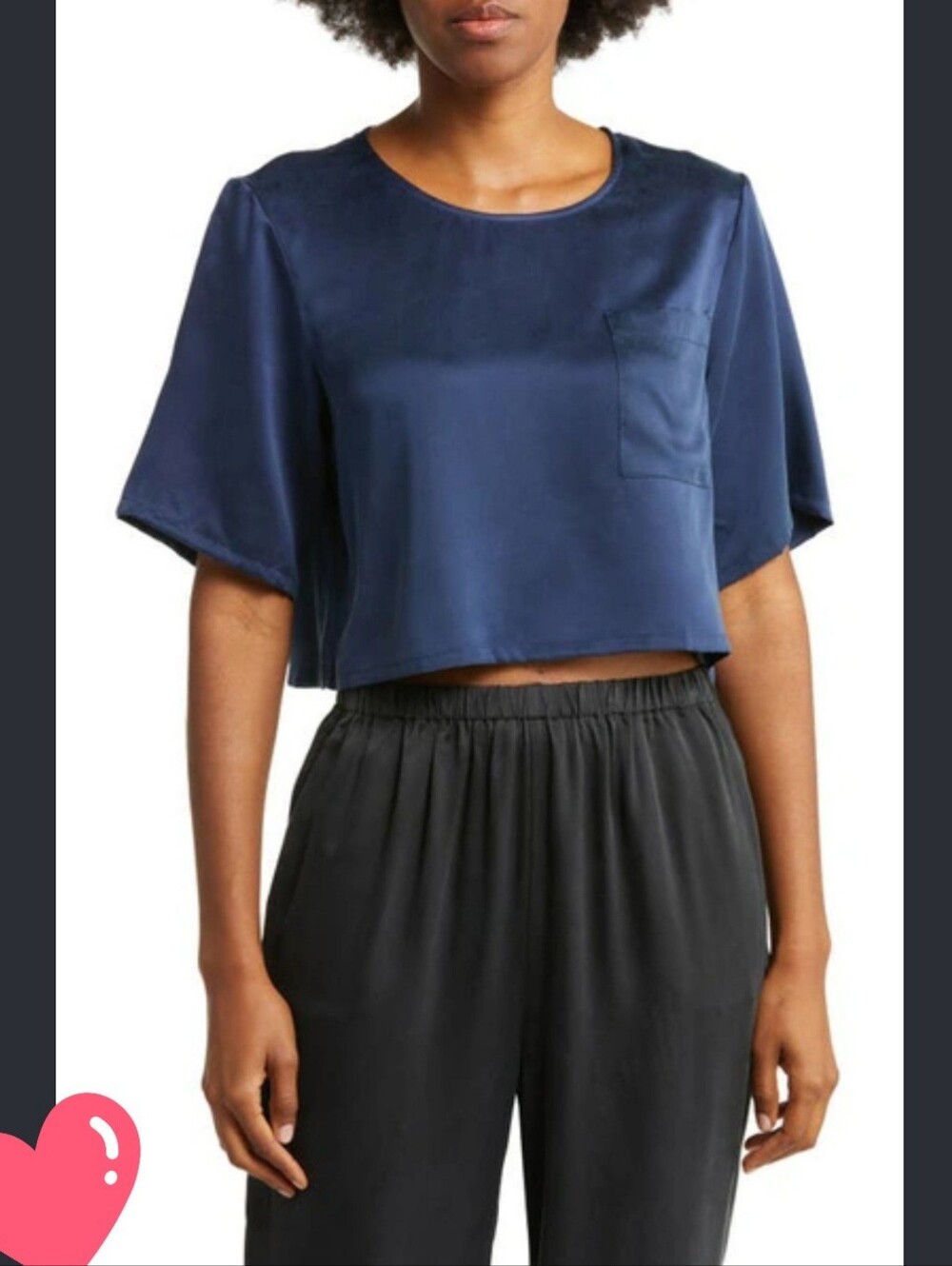 New Lunya 100% Silk Deep Blue Crop Tee Academia Lounge Cottage Add On Gift Sz S